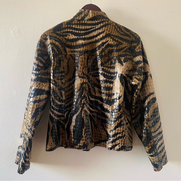 VINTAGE VINYL ANIMAL PRINT BIKER JACKET [JACKET ONLY] - Picture 5 of 6